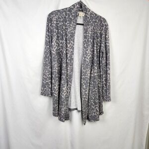 Truself Womens Soft Cardigan‎ Open Front Jacquard Size Small Gray Long Sleeve